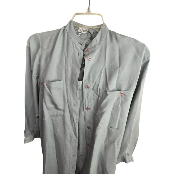 Vintage Womens Seafoam Green Silk Tunic With Mandarin Collar Pants Set HS147 - Picture 4 of 12